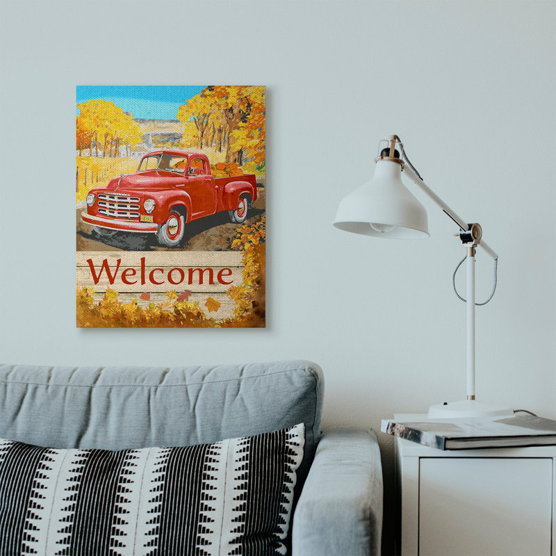 « welcome red truck automne design landscape » par le samedi soir, impression, Toile tendue, H 30 po x l 24 po x P 1,5 po