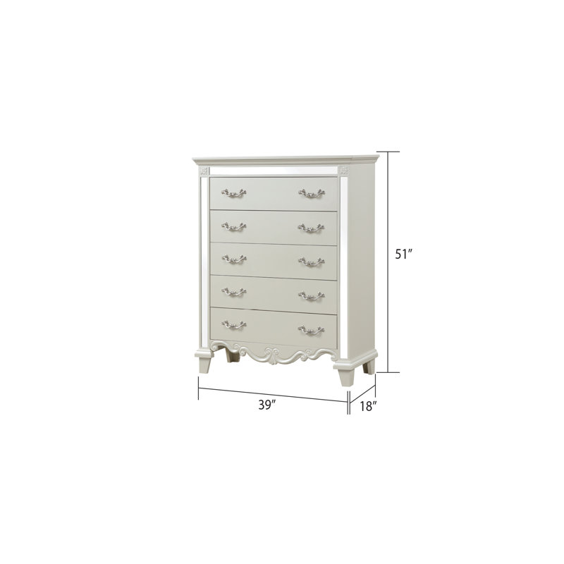 Commode 5 tiroirs Dienna, Blanc