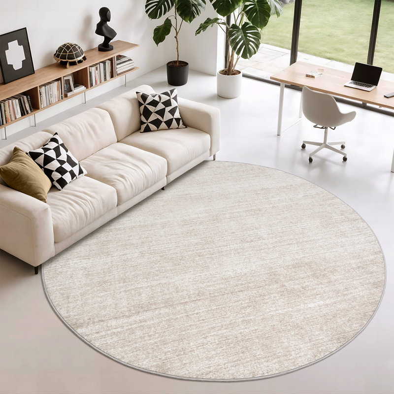 Tapis lavable à rayures rétro antidérapant (beige), Beige, Round 6'