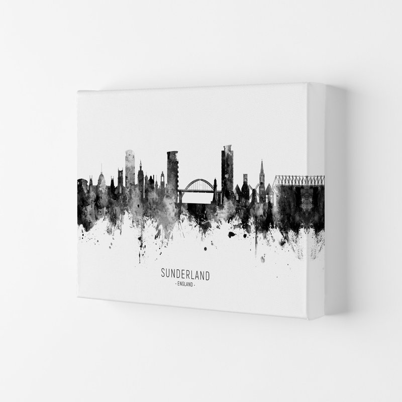 Sunderland England Skyline Black White City Name by Michael Tompsett - Print, 59.4cm H x 84cm W x 4cm D, Wrapped Canvas