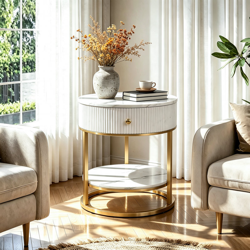 Frame End Table, Calacatta White/Gold, Gold