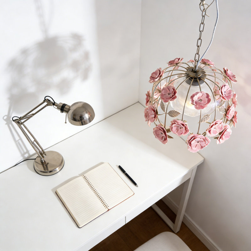 Élégante lumière suspendue fleur verte D45 (ampoule e26 3 couleurs incluse)