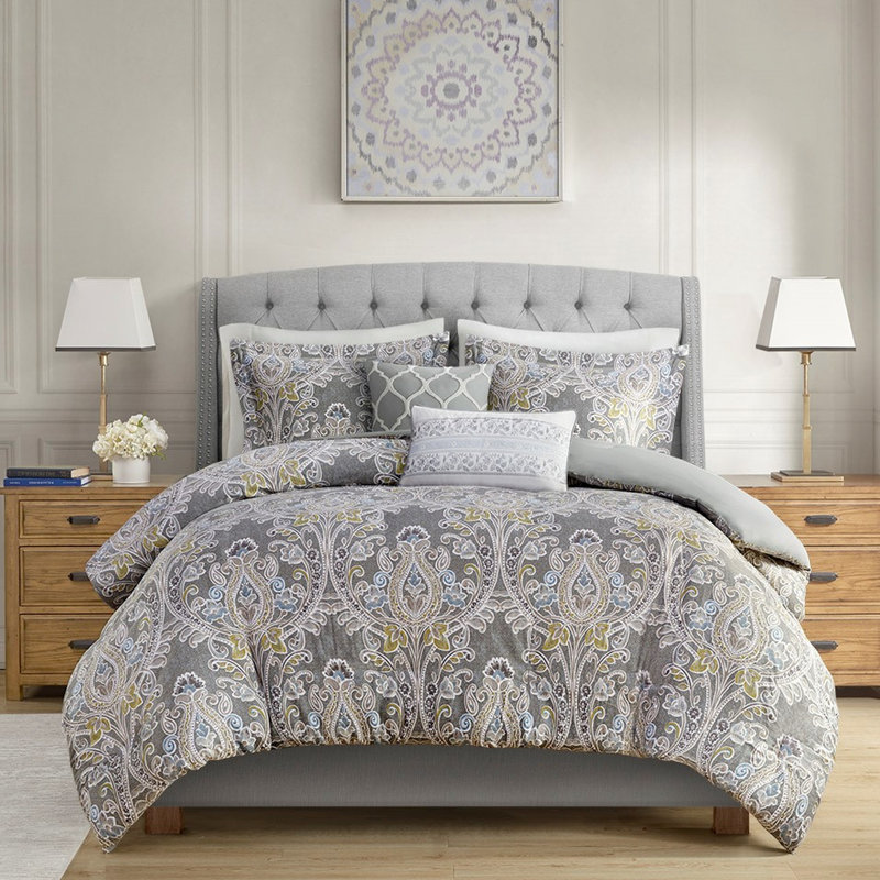 Housse de couette grise en coton avec literie et coussins décoratifs 5 pièces