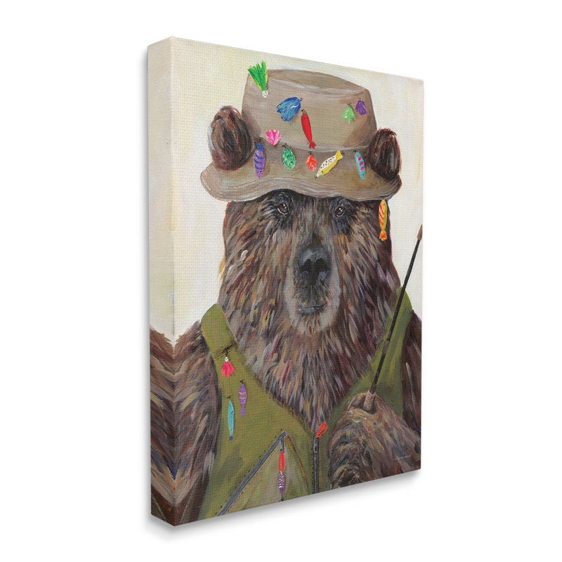 " Fisherman Outfit Brown Grizzly Bear Fishing Pole " by Kamdon Kreations, Wrapped Canvas, 40" H x 30" W x 1.5" D