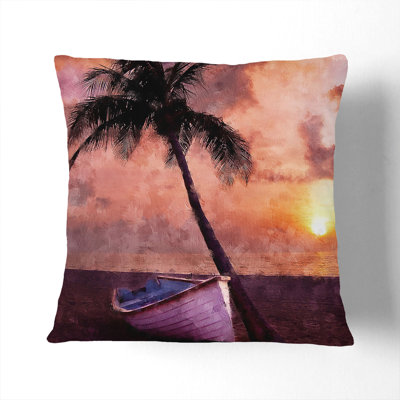 Palm Tree and Boat Painting Scatter Cushion with Filling