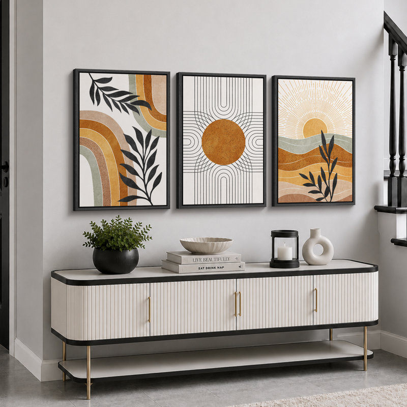 "Mid Western Modern Boho" Western Orange Brown Sun, H 36 po x l 72 po, Noir