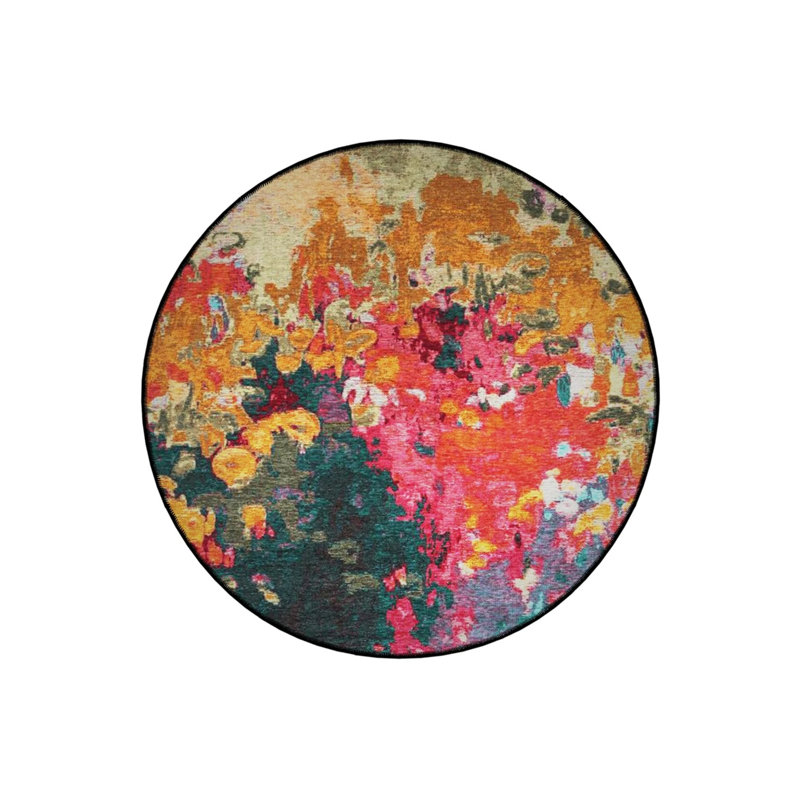 Multicolored Abstract Patterned Round Woven Base Modern Decorative Carpet, Round 5'