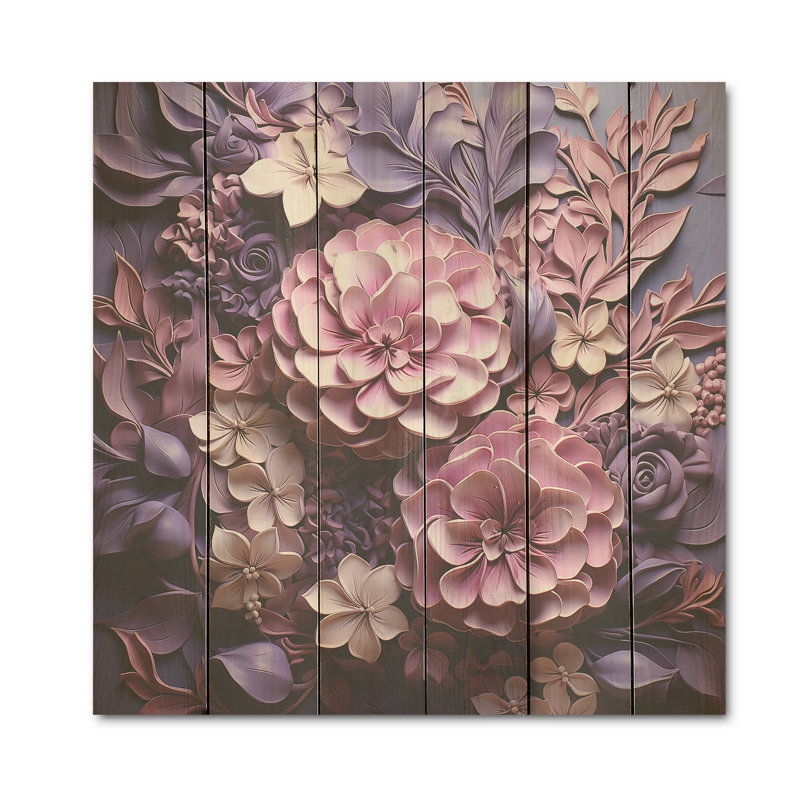«Royal Amethyst», papier mâché symphonie - lilas, art mural sur bois de pin naturel, H 15 po x l 15 po