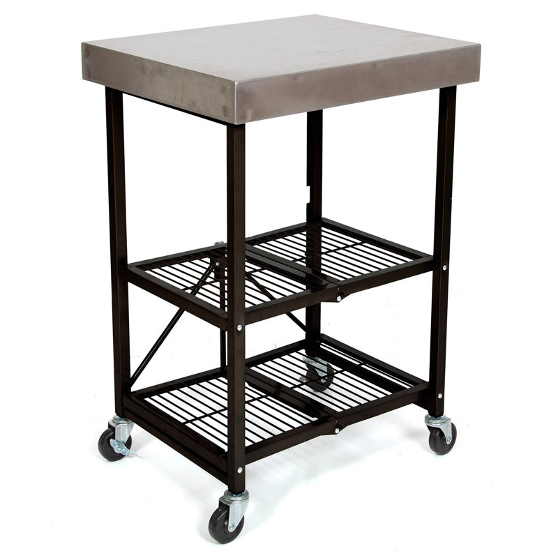 Chariot de cuisine pliable Origami, Acier inoxydable et noir