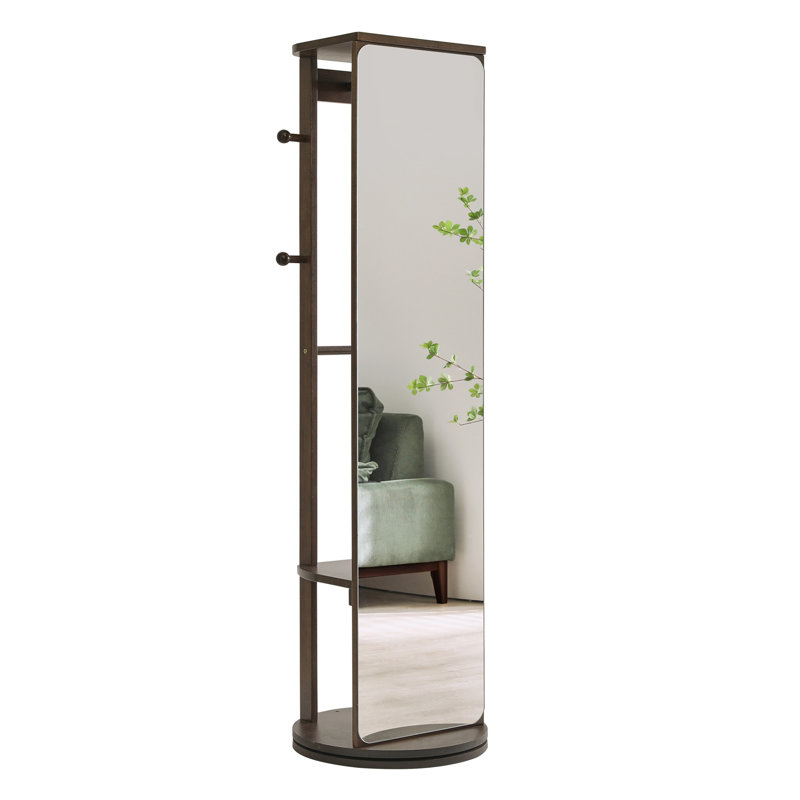 Solid Rubberwood Rotating Full-Length Mirror Cabinet