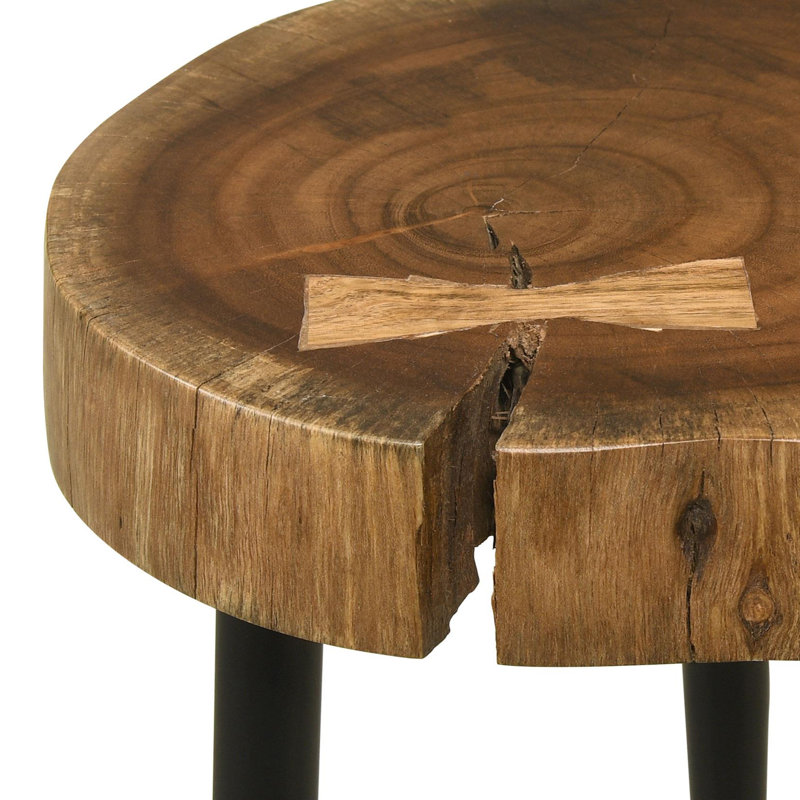 Table d'appoint ronde avec tronc d'arbre naturel et noir