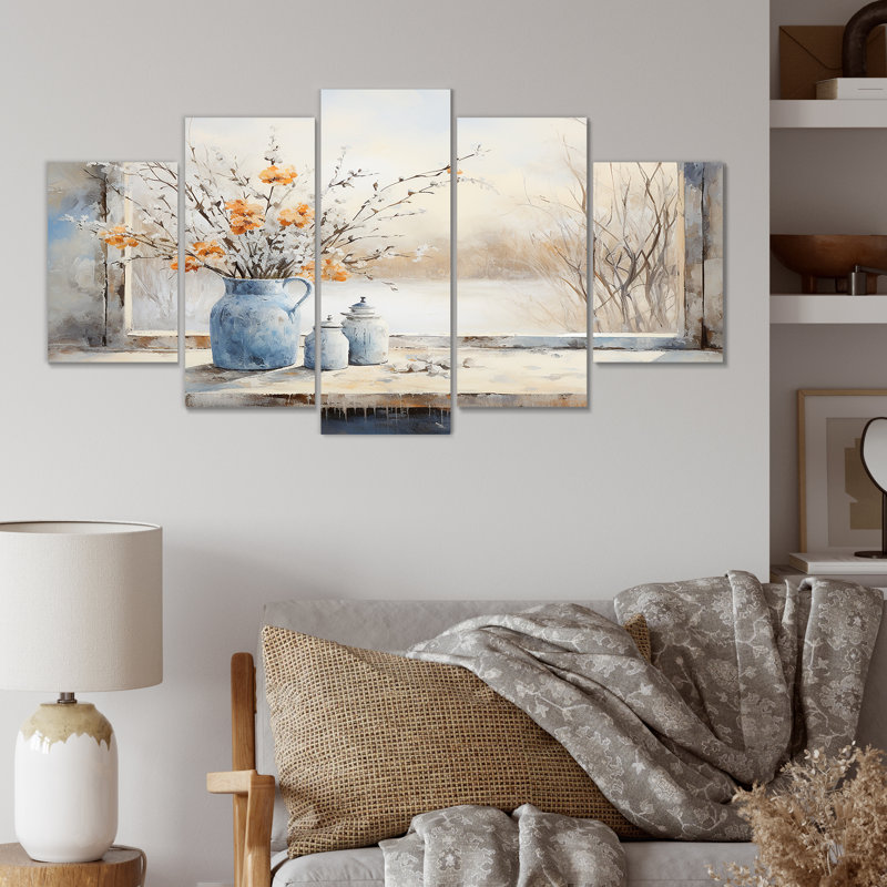 «Cottage In Winter Window Charm I - Farm Windows Multipanel», art mural