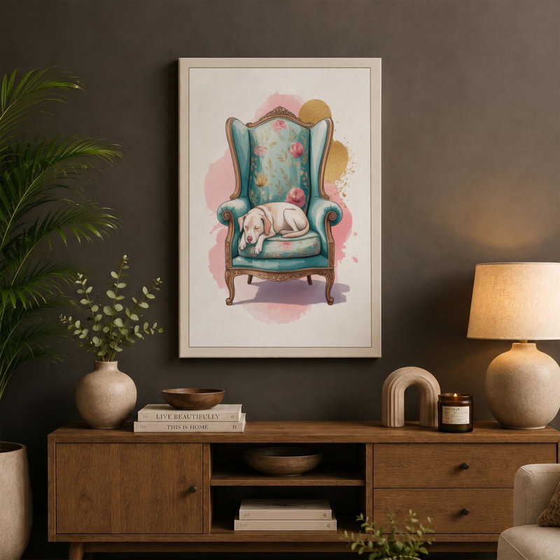 Wingback Comfort Eclectic - Wrapped Canvas, 36x24 - 91.4 x 61.0 cm, Cream Border