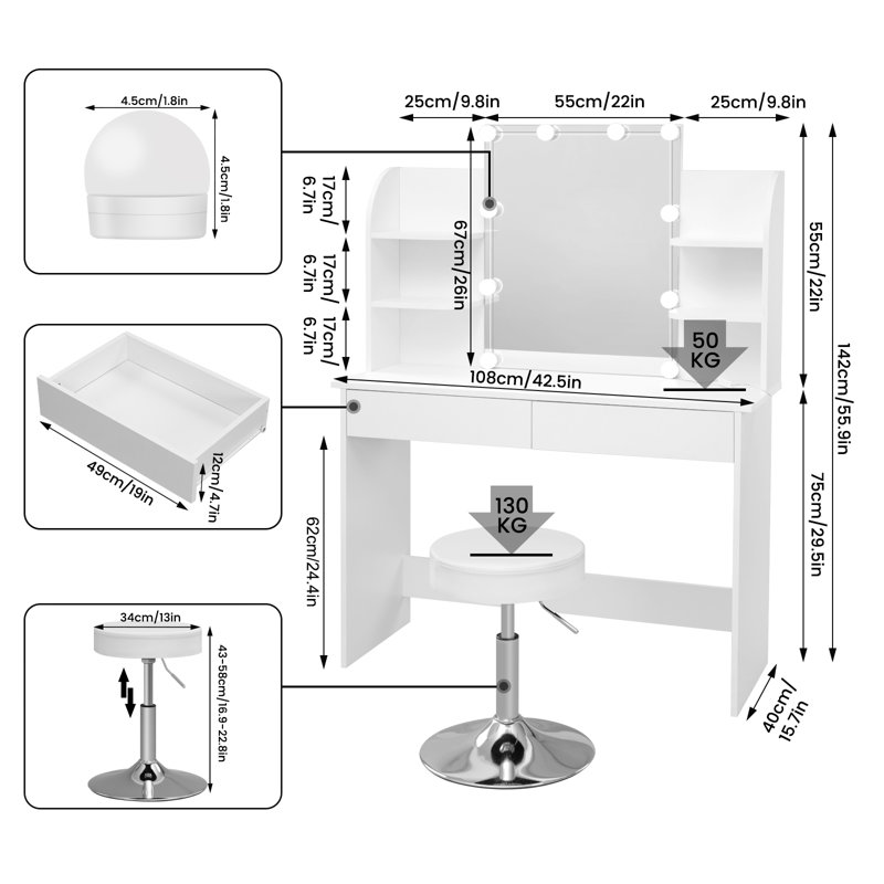 Najira Dressing Table with Mirror