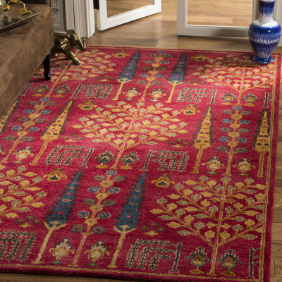 Tapis rouge en laine touffeté à la main Wahcheechee
