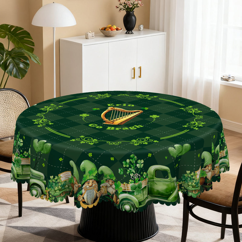 Nappe en polyester lavable à quatre feuilles et trèfle, Rond 59,8 po