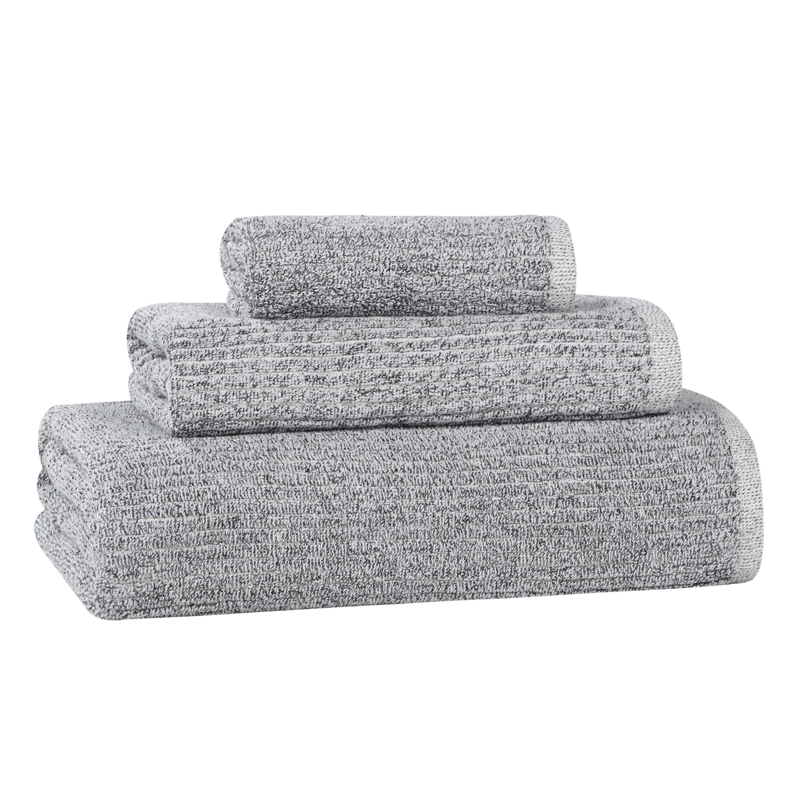 Amberg Viscose Cotton Blend Medium Weight Textured Ribbed 3 Piece Towel Set, Charcoal