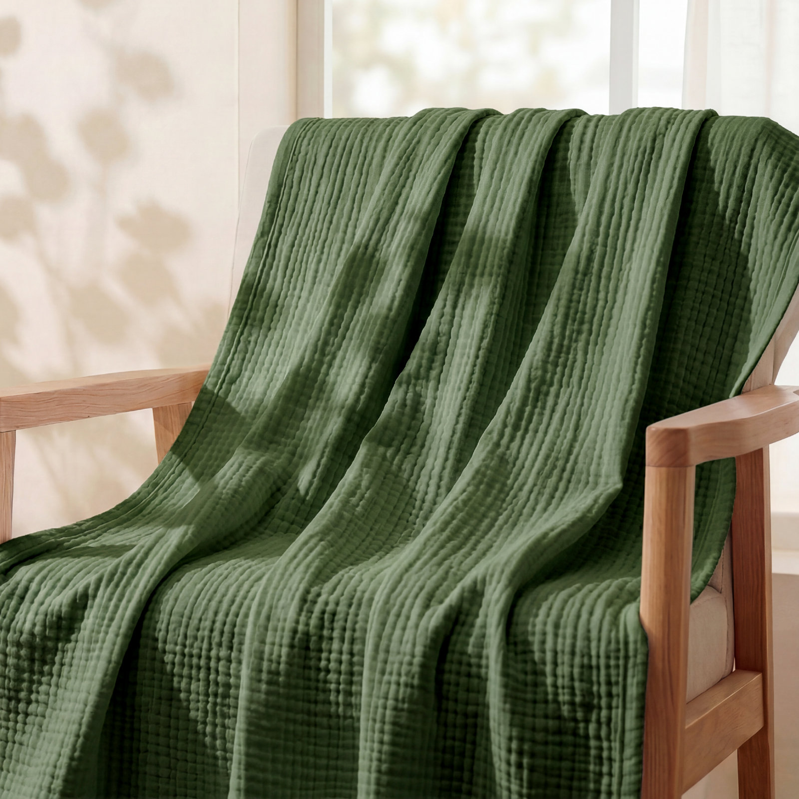 Bedsure Cotton Muslin Throw Blanket, Queen, Olive Green