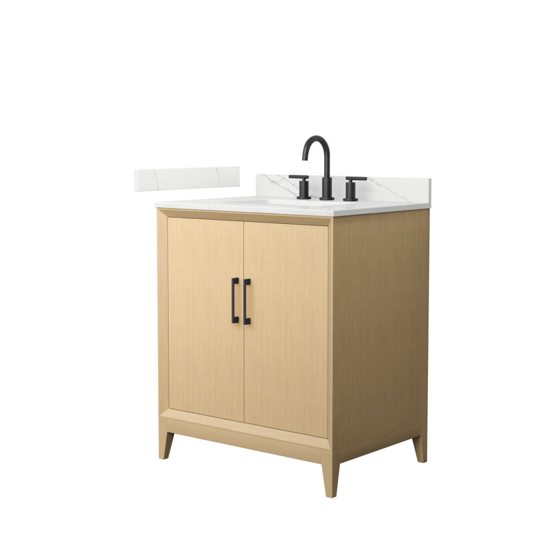 Janna 30" Freestanding Single Bathroom Vanity with Quartz Top, Giotto Quartz, Matte Black, 8" Centers