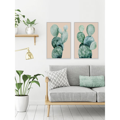 Cactus sur corail III - ensemble de 2 reproductions sur toile