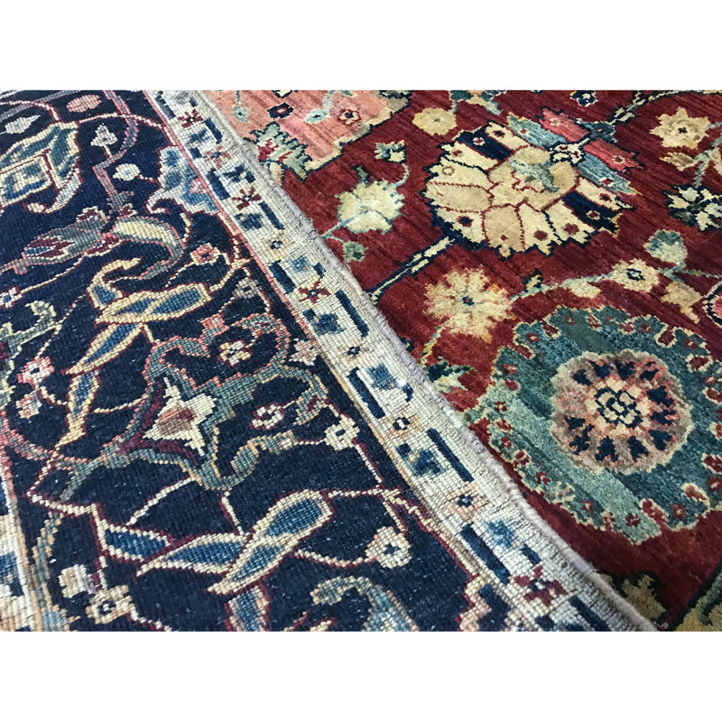 Sona Wool Oriental Area Rug in Red/Navy