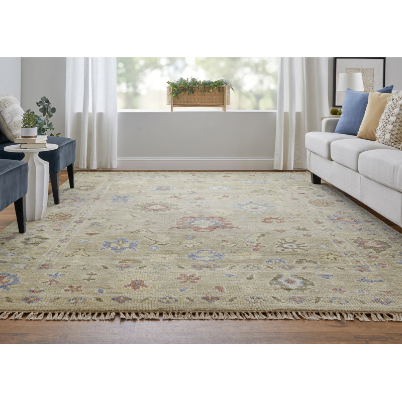 Abinesh Wool Floral Area Rug, Rectangle 3' x 5', Brown/Tan