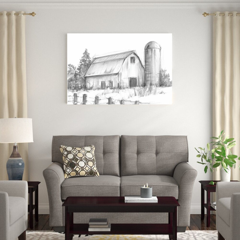 «Black and White Barn Study I» par Ethan Harper - reproduction d'art sur toile tendue, H 32 po x l 48 po