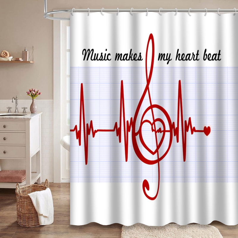 Rideau de douche avec 12 crochets Musical Heart, L 72 po x l 84 po