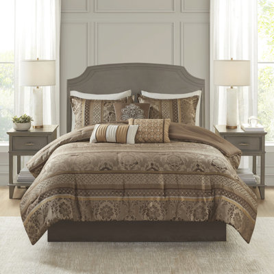Édredon pour grand lit - 7 pièces brun / or, look élégant, joli design