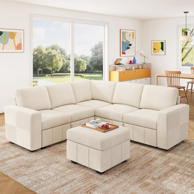 Abramson Corduroy Sleeper Sectional Sofa Bed With Ottoman