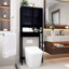 Étagère de rangement pour salle de bain et toilette, autoportante, très grande capacité, peu encombrante, beige noir gris, matériau de haute qualité, tablette ouverte avec deux portes à persiennes, étapes d'assemblage rapide et facile