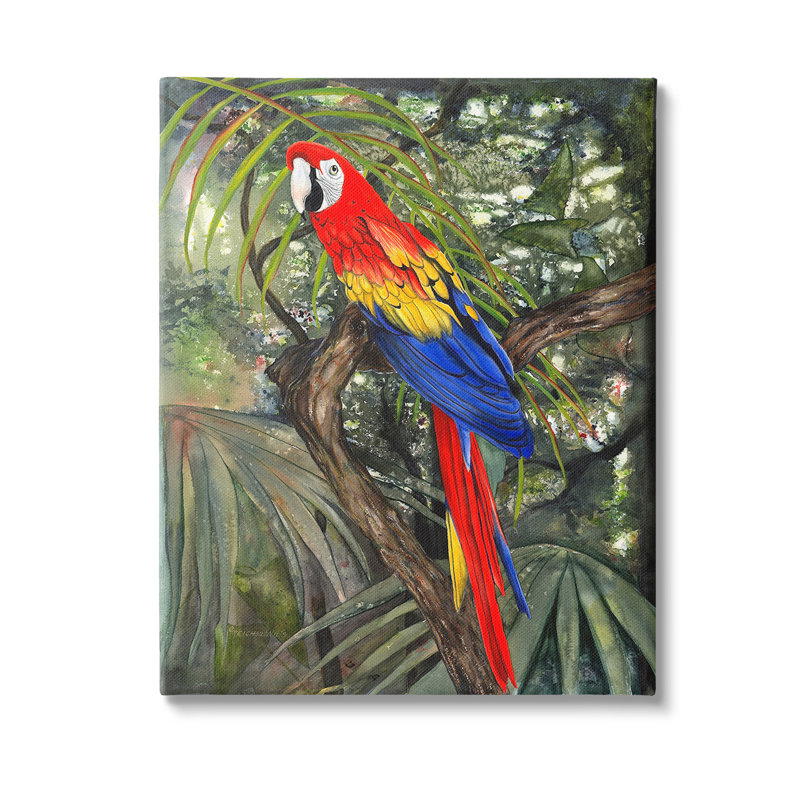 Conception d'art sur toile, "Perroquet parmi les branches" par Christine Reichow, H 40 po x l 30 po