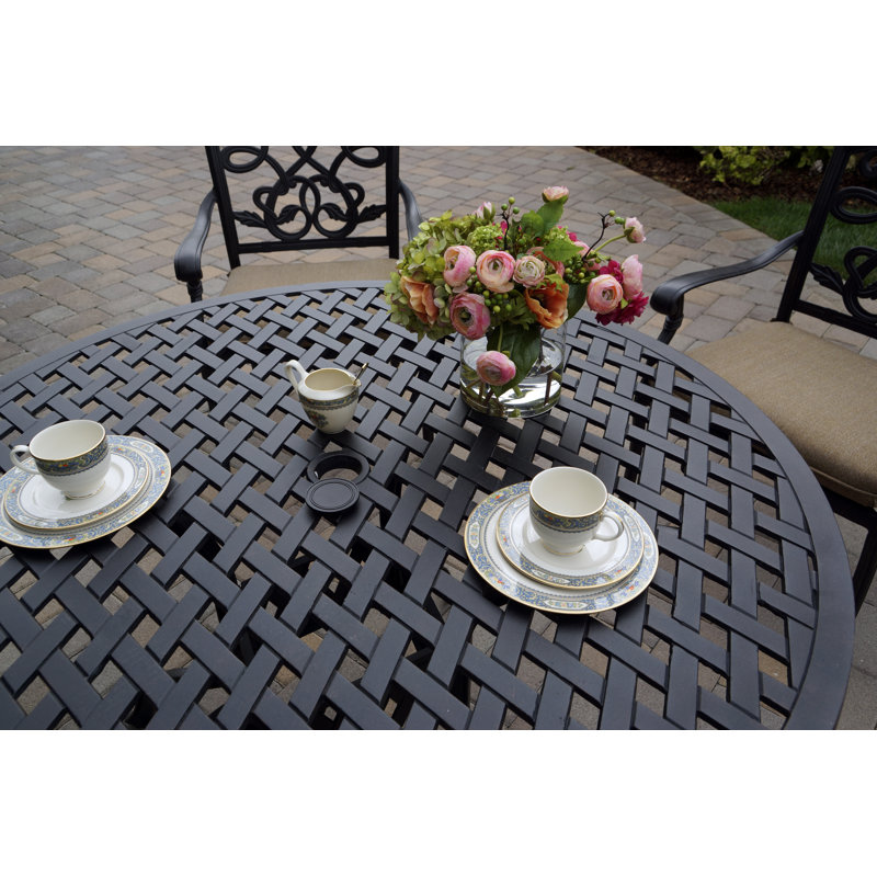 Nanafalia 5-Piece Patio Dining Set with Cushions and 48'' Round Dining Table