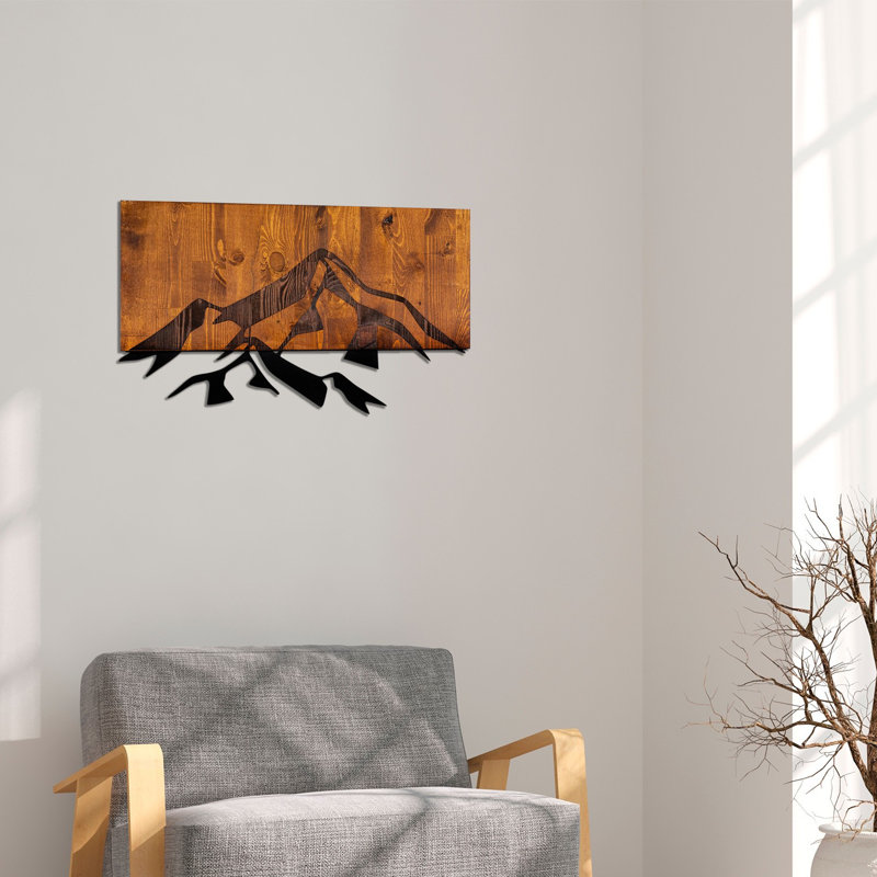 Elegant Wooden Wall Accessory, Walnut & Black, 14.2 x 22.8 inches | 50% Real Wood & 50% Metal, Thickness: 1.2 inches | Unique Design with Wall-Mounting Capability, Perfect for Home Decor & Modern Spaces