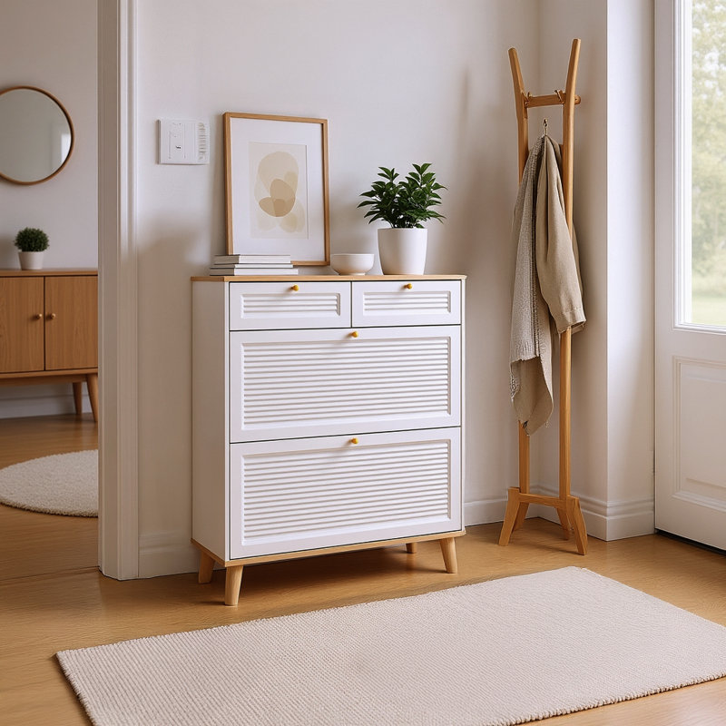 Modern Narrow Shoe Cabinet with Flip Doors and Drawer Storage for Entryway, 31.5" Wide Space-Saving Shoe Organizer