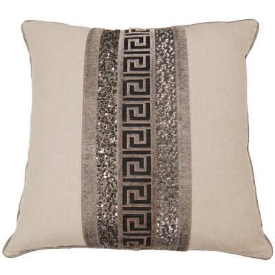 Hair-on-Leather Embroidery Feather Down Fill Pillow Cover & Insert