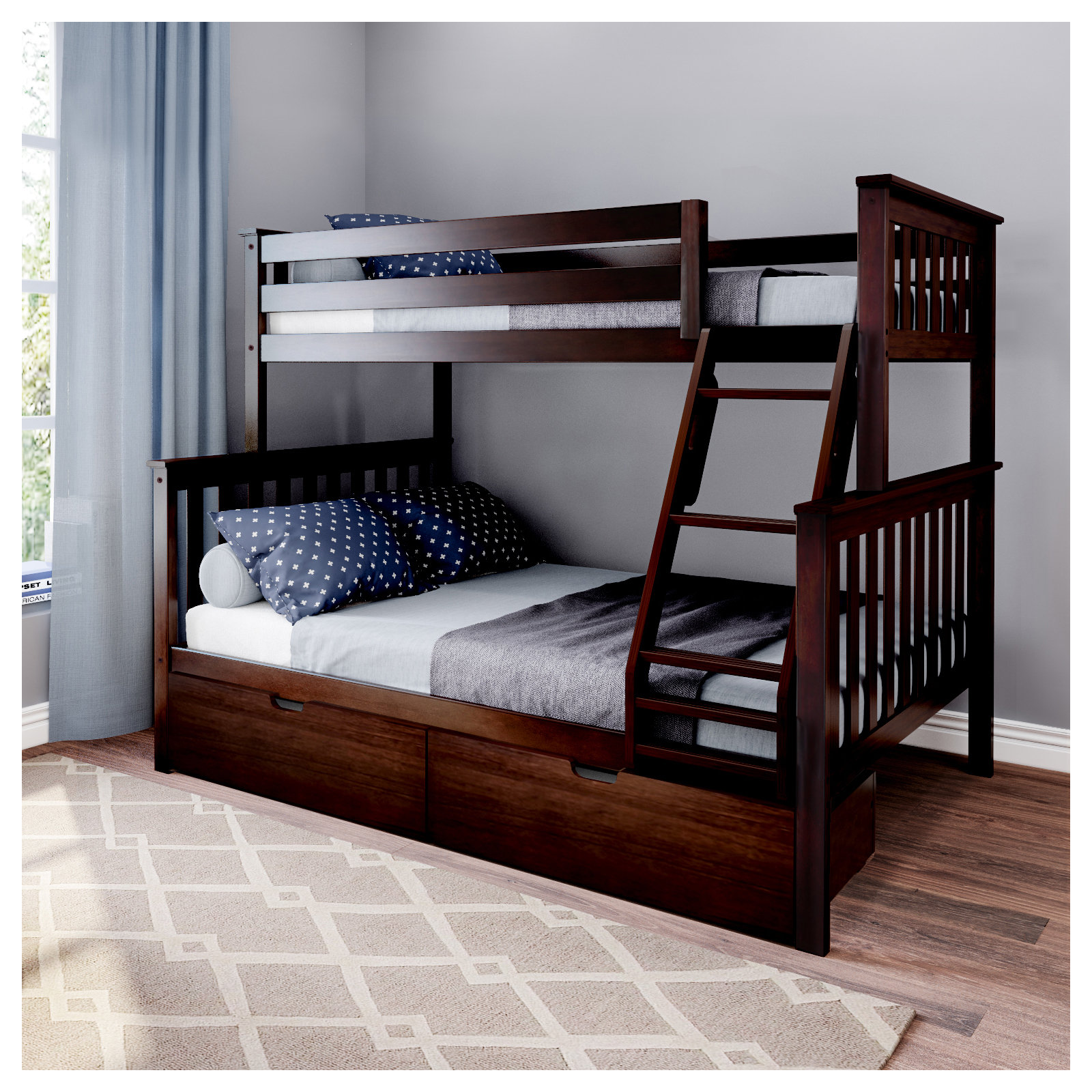 Bolles Kids Bunk Bed with Drawers, Twin over Full, Espresso