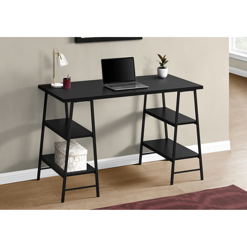 Bureau d'ordinateur contemporain, l 40 po, surface en stratifié noir, rangement de tiroir, pieds en métal pour bureau à domicile avec bureau, pieds, look moderne