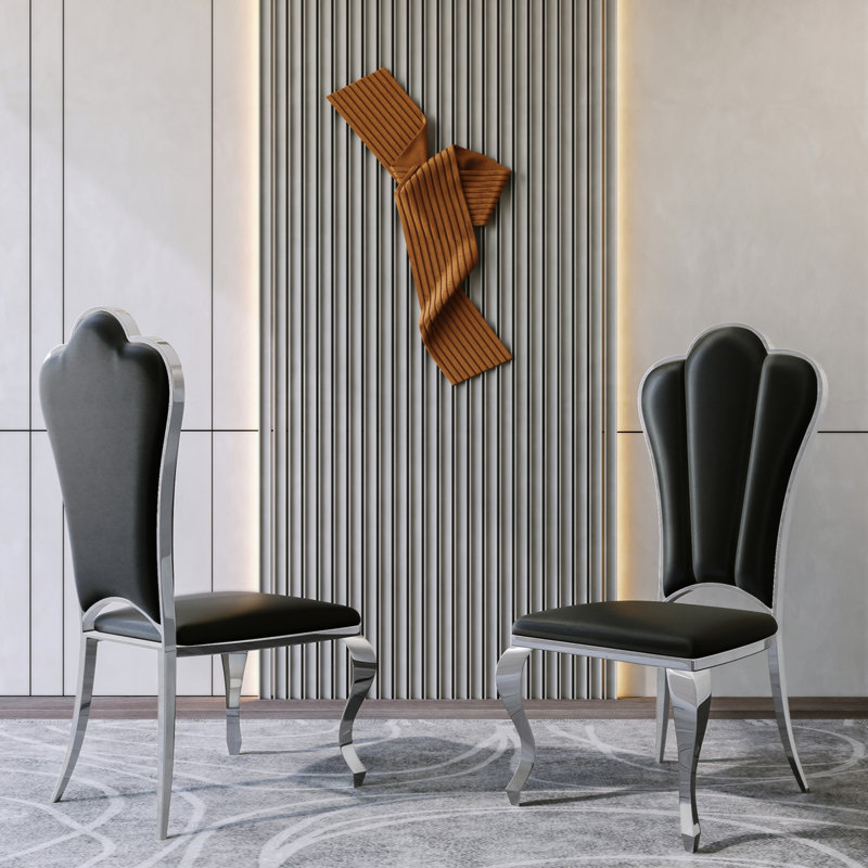Chaise d'appoint rembourrée Dillin, Noir, Argent