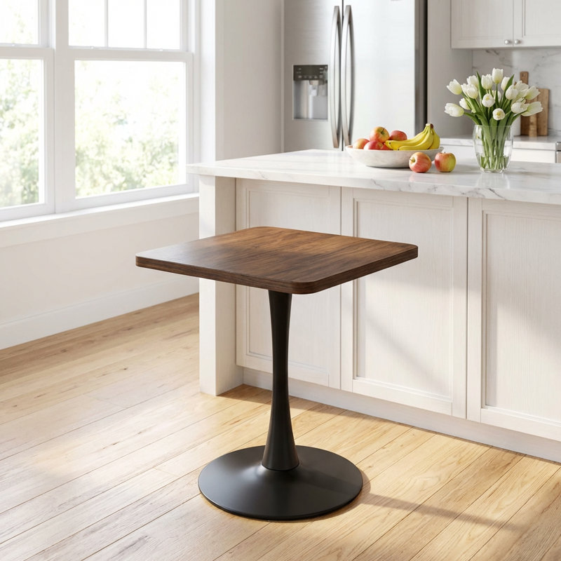 Compact Square Tulip Pedestal Dining Table with Thickened Edge Tabletop, 29.1" H x 24" L x 24" W