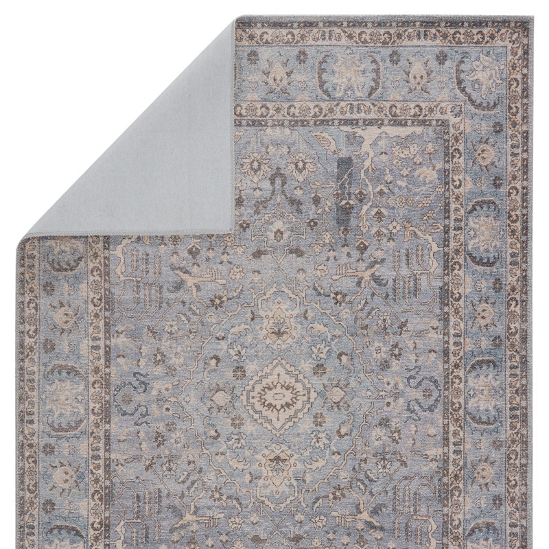 Machine Washable Elodie Oriental Blue/Gray Area Rug, Runner 2'6" x 7'6"