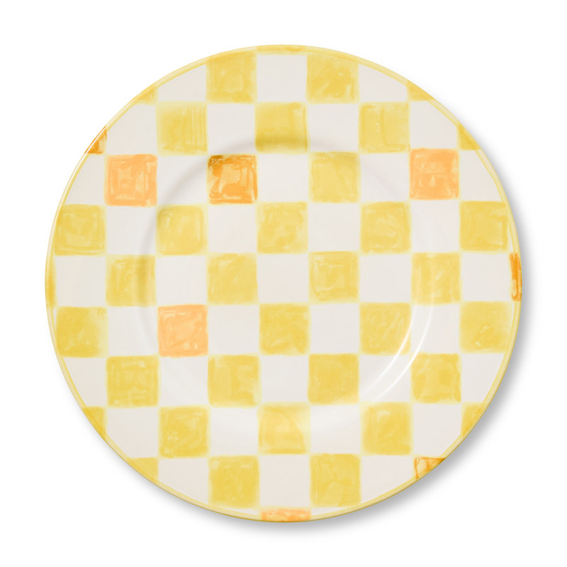 Check Salad Plate, Yellow;White