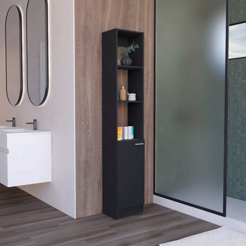 Armoire de rangement en lin avec une porte, armoire de salle de bain haute avec 6 tablettes, pour salle de bain, salon, cuisine