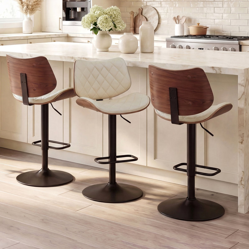 Tabourets de bar rotatifs à hauteur ajustable Odawa (ensemble de 3), Beige