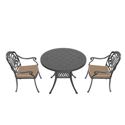 Ensemble 3 pièces de meubles de patio en aluminium coulé avec coussins