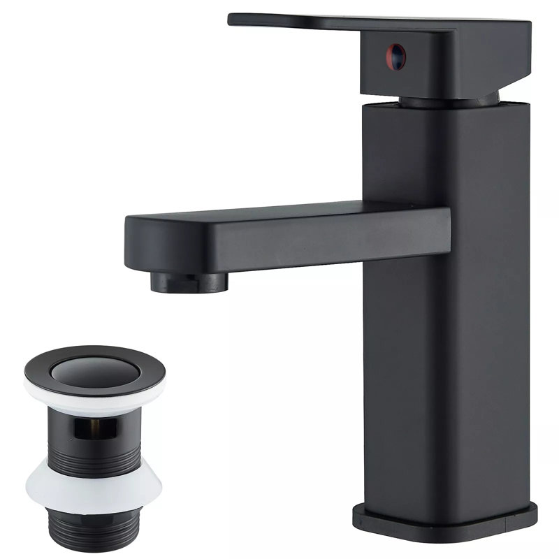 Modern Bathroom Basin Sink Tap Monobloc Mixer Taps Waterfall Black Pop Up Waste