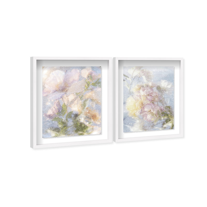 Floral Haze Set Shadowbox Floral & Botanical Print by Oliver Gal, Black Frame, 16 x 20, 21.5"H x 25.5"W, White Shadowbox