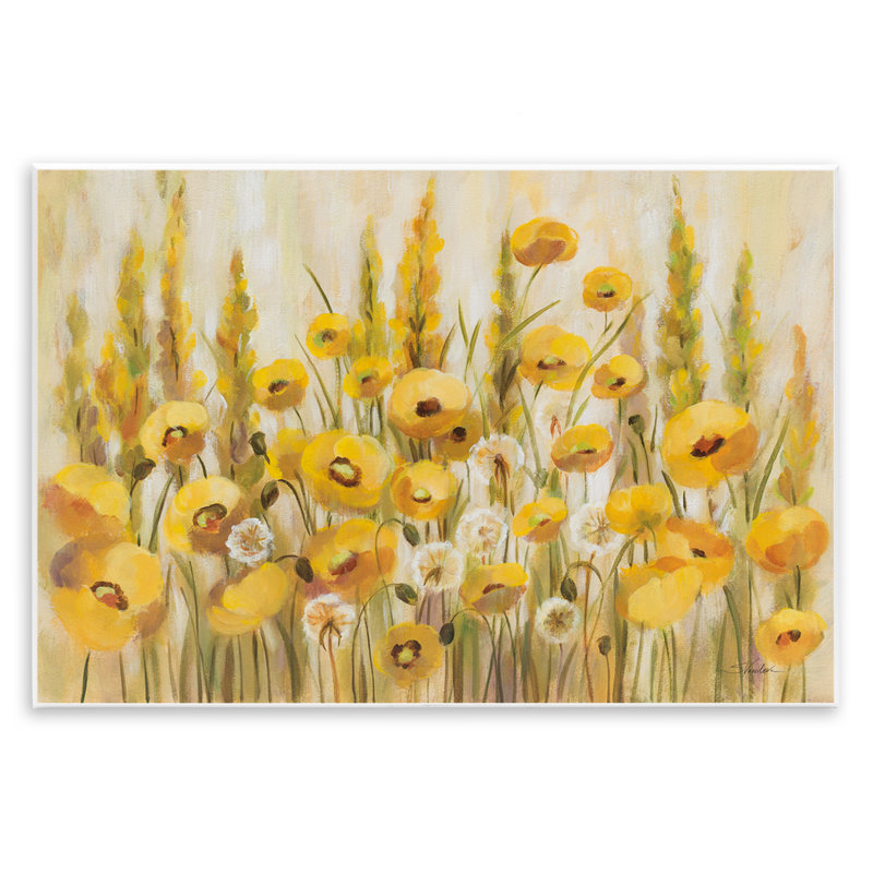 Plaque murale champ jaune de coquelicots, design par Silvia Vassileva, 10" H x 15" W
