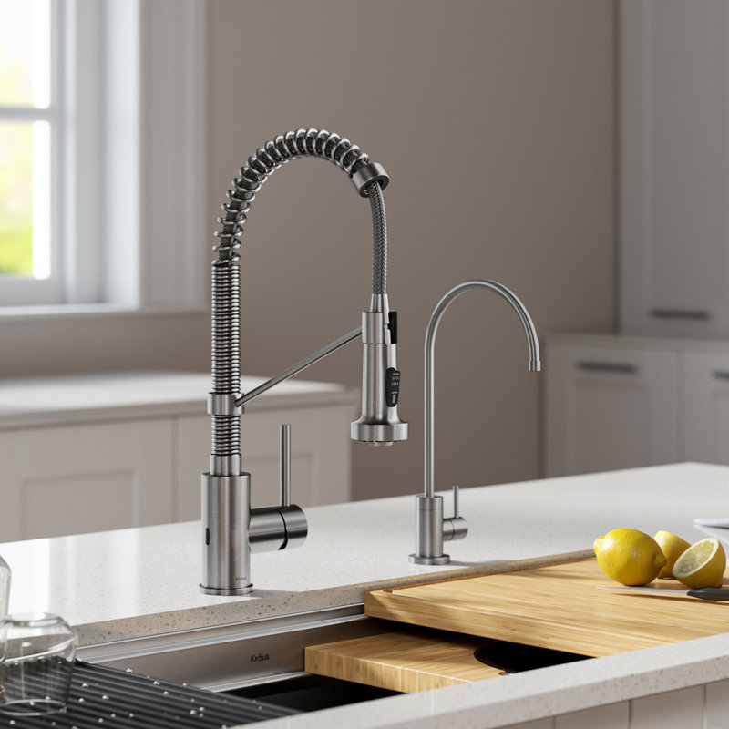 KRAUS Bolden Commercial Style 2-Function Single Handle Pull Down Kitchen Faucet with Soap Dispenser, Matte Black