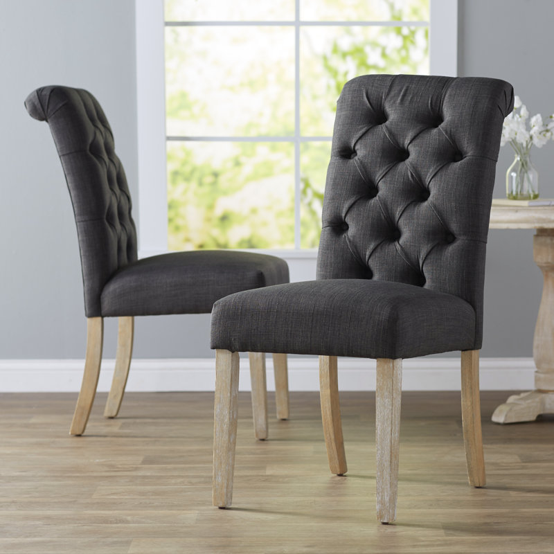 Ameriga 20'' H Tufted Upholstered Side Chair, Linen/Dark Gray